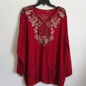 JOHNNY WAS Red Tunic Top